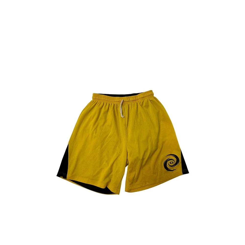 Mens Yellow Athletic Bball Shorts Black Contrast Swirl Graphic Logo Drawstring